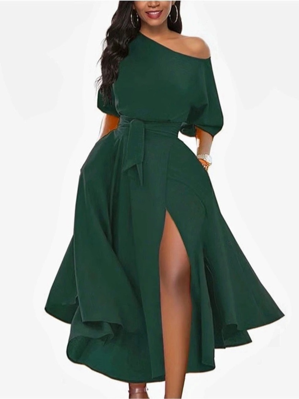 LiLYiN One-Shoulder Midi Dress in Green XL NWT